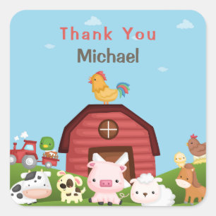 Farm Animals Barnyard Birthday Thank You Gift Tag
