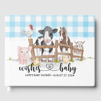 Farm Animals Barnyard Blue Baby Shower Guest Book