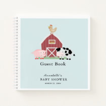 Farm Animals Barnyard Blue Baby Shower Guest Book