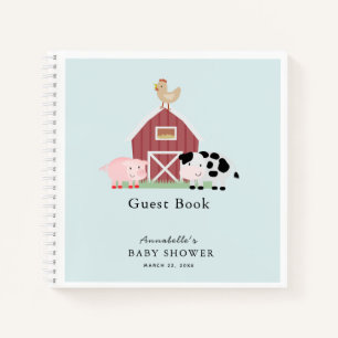 Farm Animals Barnyard Blue Baby Shower Guest Book
