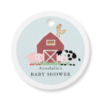 Farm Animals Barnyard Blue Baby Shower Thank You Favor Tags