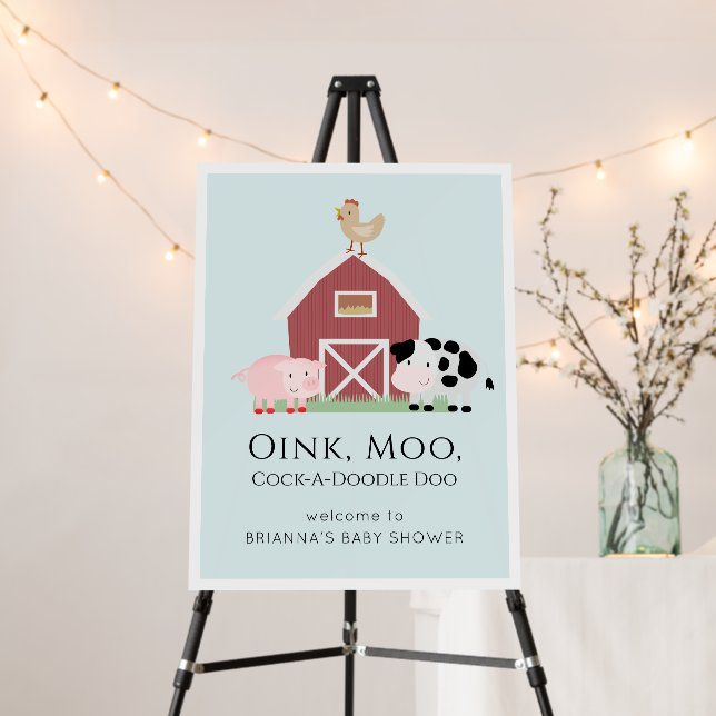 Farm Animals Barnyard Blue Baby Shower Welcome Foam Board (In Situ (Stand))