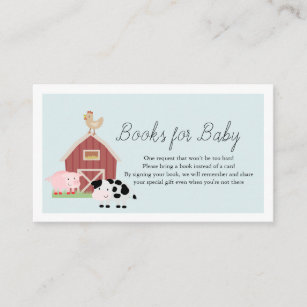 Farm Animals Barnyard Blue Books for Baby Shower Enclosure Card