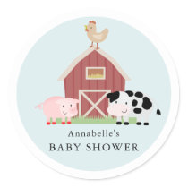 Farm Animals Barnyard Blue Boy Baby Shower Classic Round Sticker