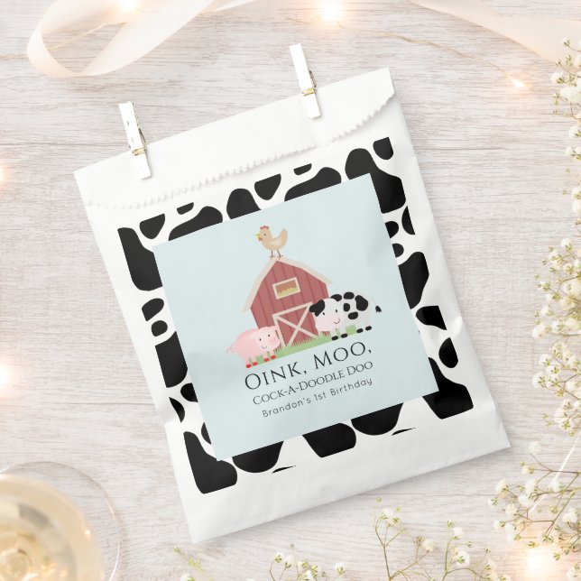 Farm Animals Barnyard Blue Boy Birthday Favor Bag (Clipped)