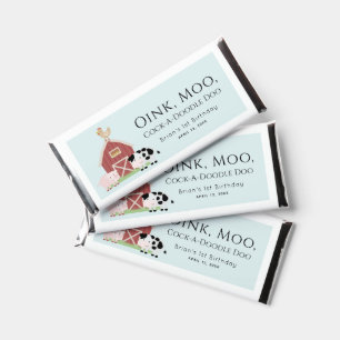 Farm Animals Barnyard Blue Boy Birthday Hershey Bar Favors