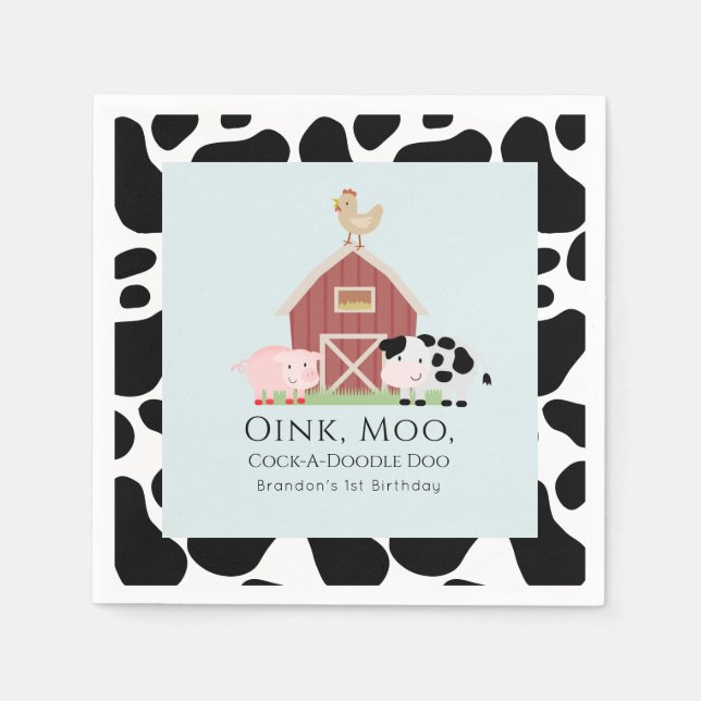 Farm Animals Barnyard Blue Boy Birthday Paper Napkins (Front)