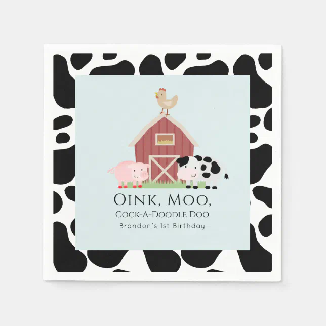 Farm Animals Barnyard Blue Boy Birthday Paper Napkins | Zazzle