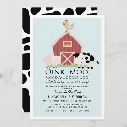 Farm Animals Barnyard Blue Boy Virtual Baby Shower Invitation