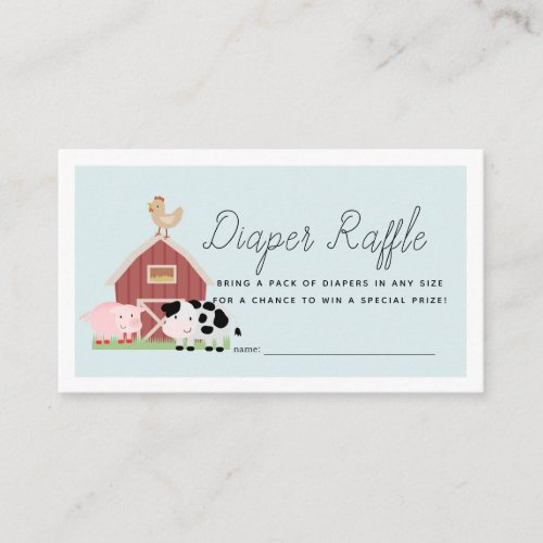 Farm Animals Barnyard Blue Diaper Raffle Ticket Enclosure Card