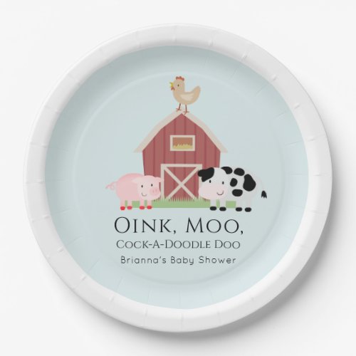 Farm Animals Barnyard Boy Blue Baby Shower Paper Plates