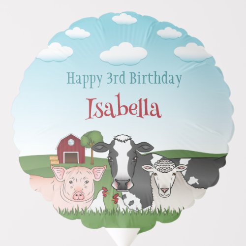 Farm Animals Barnyard Cute Kids Happy Birthday Balloon