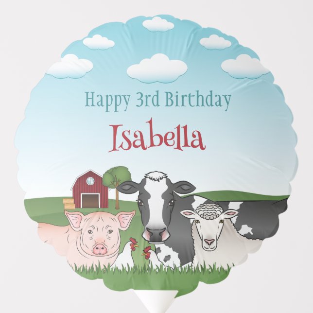 Farm Animals Barnyard Cute Kid's Happy Birthday Balloon (Front)