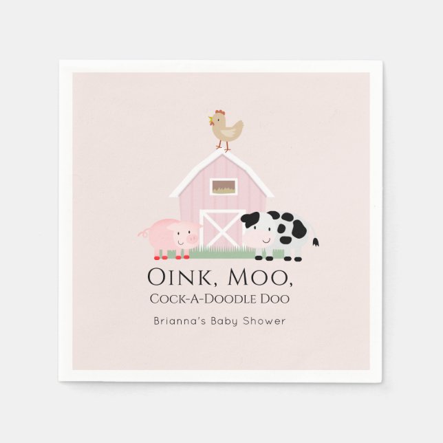 Farm Animals Barnyard Girl Pink Baby Shower Paper Napkins (Front)