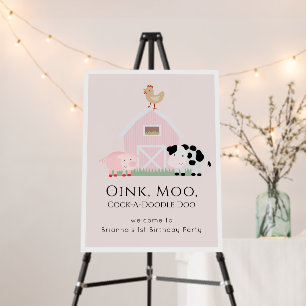 Farm Animals Barnyard Girl Pink Birthday Welcome Foam Board