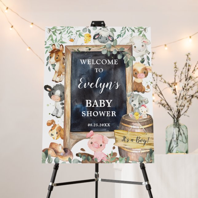 Farm Animals Barnyard Greenery Baby Shower Welcome Foam Board (In Situ (Stand))