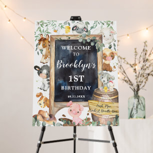 Farm Animals Barnyard Greenery Birthday Welcome Foam Board