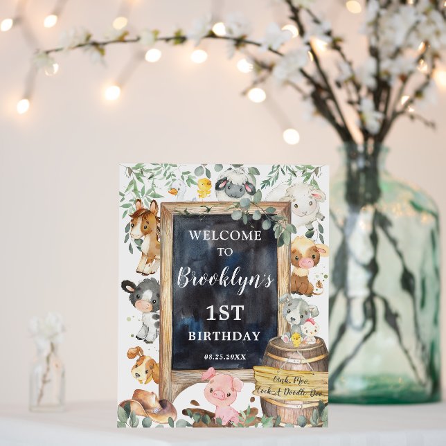 Farm Animals Barnyard Greenery Birthday Welcome  Foam Board (In Situ (Wedding))