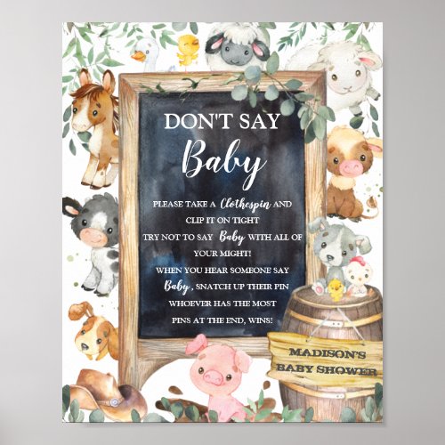 Farm Animals Barnyard Greenery Dont Say Baby Game Poster