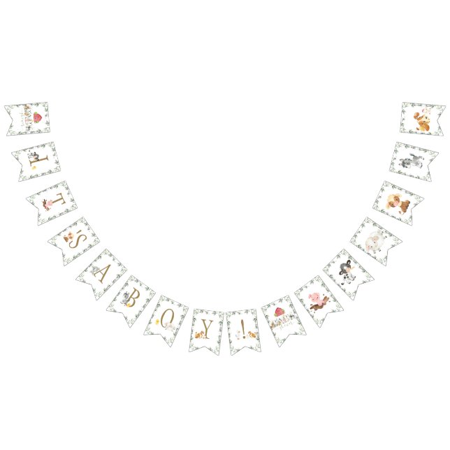 Farm Animals Barnyard Greenery It's A Boy  Bunting Flags (All)