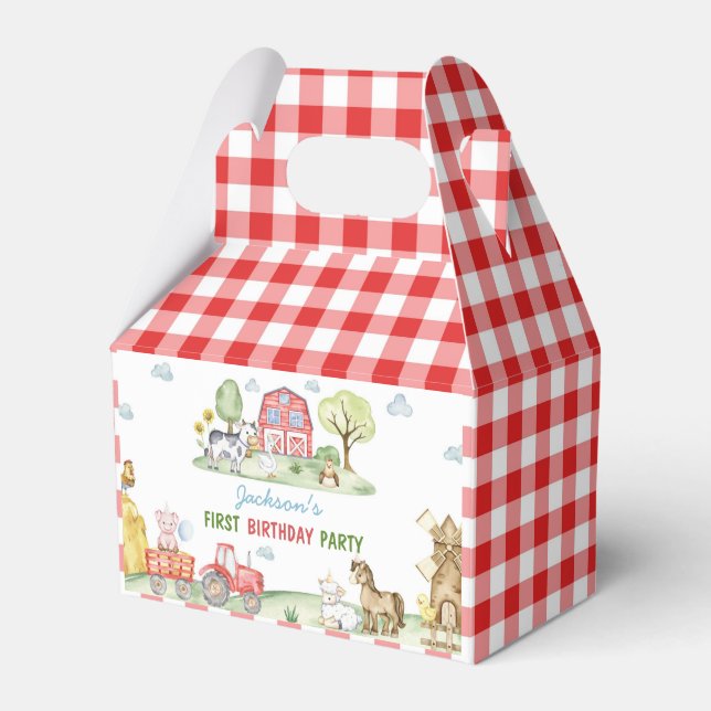 Farm Animals Barnyard Kids Birthday Favor Boxes (Front Side)