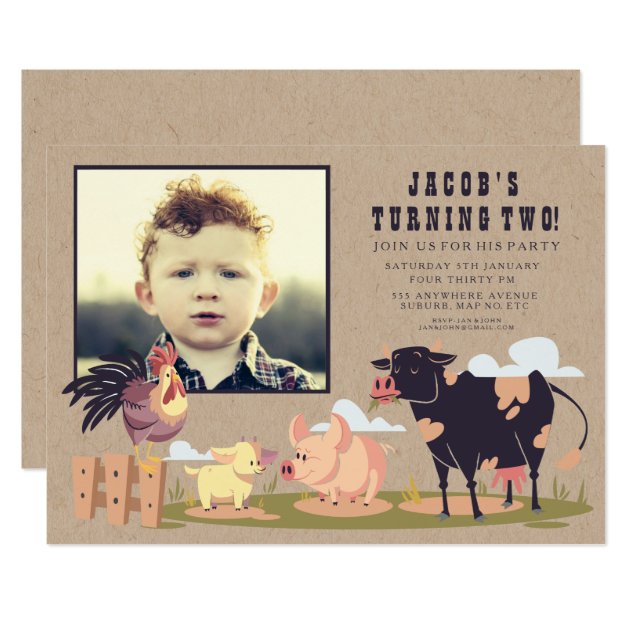 Farm Animals Barnyard Kids Birthday Photo Invite