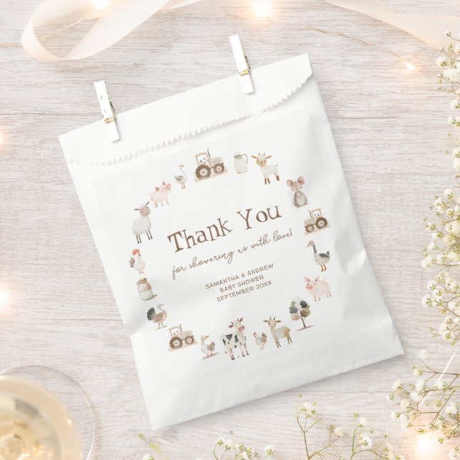 Farm Animals Barnyard Neutral Baby Shower Favor Bag (Clipped)
