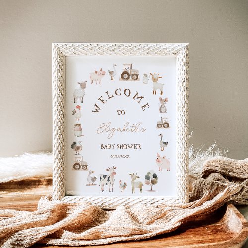 Farm Animals Barnyard Neutral Baby Shower Welcome Poster