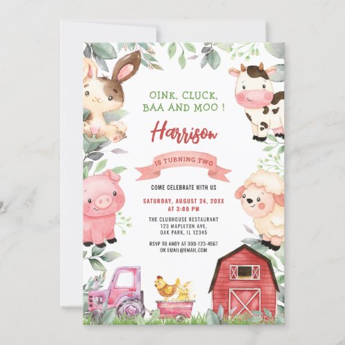 Farm Animals Barnyard Oink Baa Moo Birthday Invitation