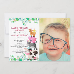 Farm Animals Barnyard Photo Birthday Invitation