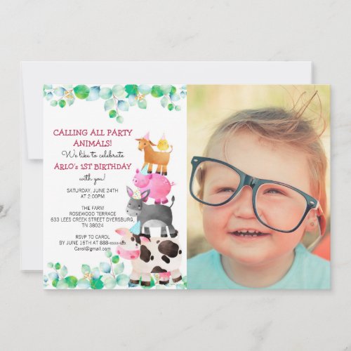 Farm Animals Barnyard Photo Birthday Invitation