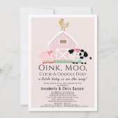 Farm Animals Barnyard Pink Baby Shower by Mail Invitation (Front)