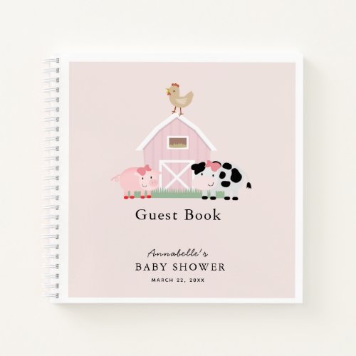 Farm Animals Barnyard Pink Baby Shower Guest Book