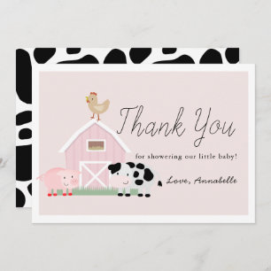 Farm Animals Barnyard Pink Baby Shower Thank You Invitation