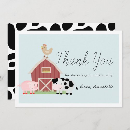 Farm Animals Barnyard Pink Baby Shower Thank You Invitation