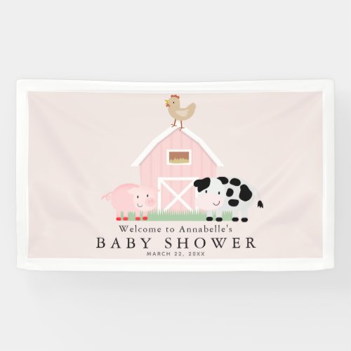 Farm Animals Barnyard Pink Baby Shower Welcome Banner