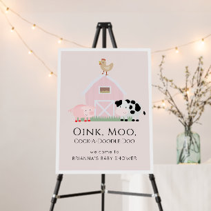 Farm Animals Barnyard Pink Baby Shower Welcome Foam Board