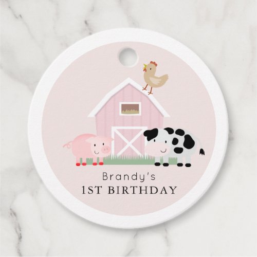 Farm Animals Barnyard Pink Birthday Thank You Favo Favor Tags