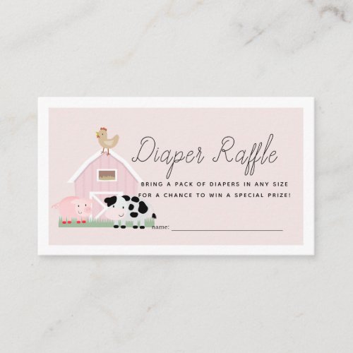 Farm Animals Barnyard Pink Diaper Raffle Ticket Enclosure Card