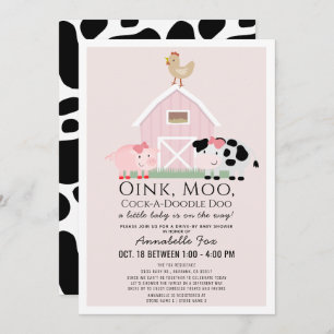 Farm Animals Barnyard Pink Drive-by Baby Shower Invitation