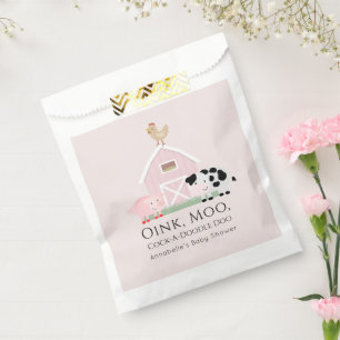 Farm Animals Barnyard Pink Girl Baby Shower Favor Bag