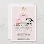 Farm Animals Barnyard Pink Girl Baby Shower Invitation (Front)