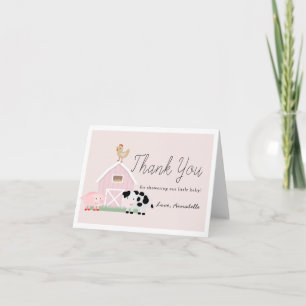 Farm Animals Barnyard Pink Girl Baby Shower Letterpress Thank You Card