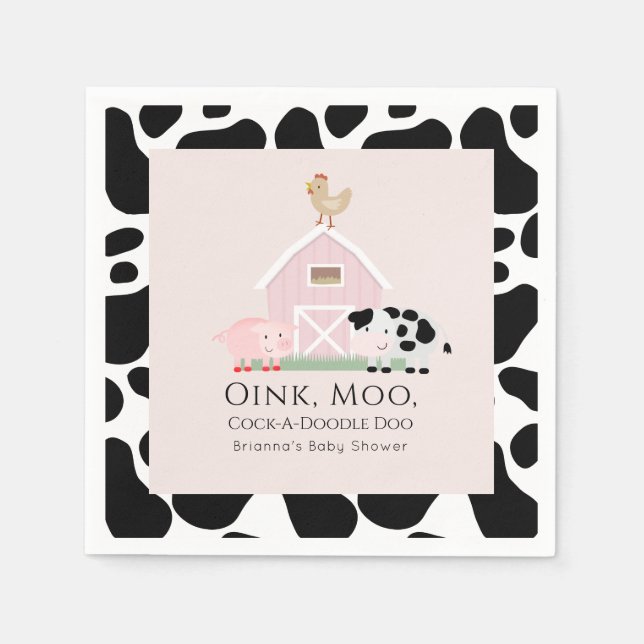 Farm Animals Barnyard Pink Girl Baby Shower Paper Napkins (Front)