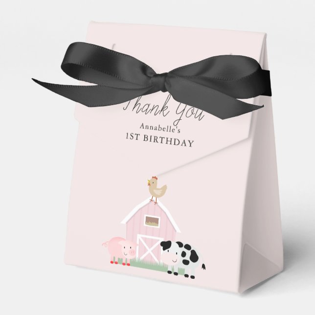 Farm Animals Barnyard Pink Girl Birthday Favor Boxes (Front Side)