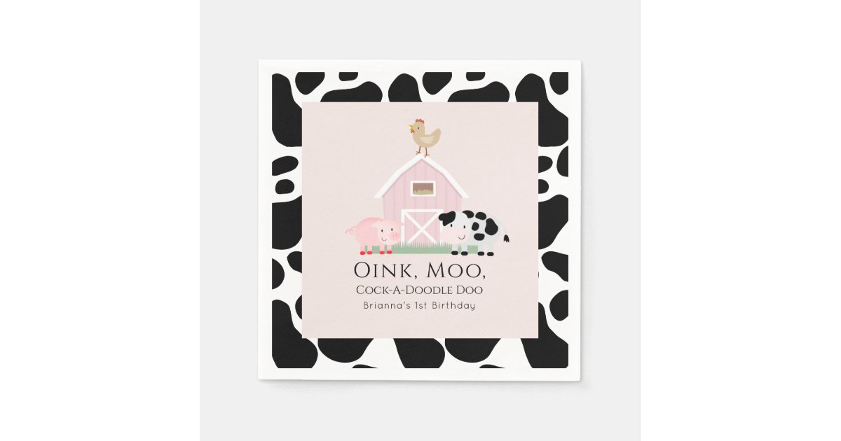 Farm Animals Barnyard Pink Girl Birthday Paper Napkins | Zazzle