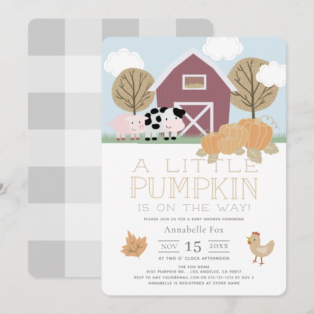 Farm Animals Barnyard Pumpkin Baby Shower Invitation (Front/Back)