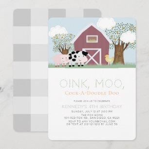 Farm Animals Barnyard Red Barn Birthday Invitation