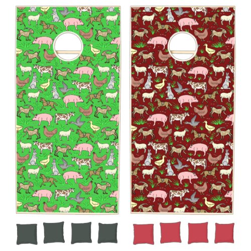 Farm Animals Barnyard Rustic Country Ranch Pattern Cornhole Set