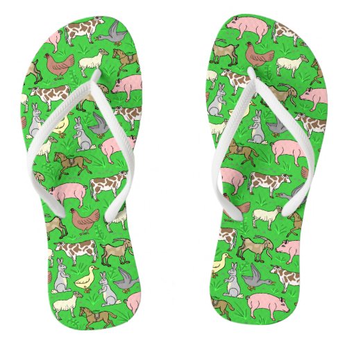 Farm Animals Barnyard Rustic Country Ranch Pattern Flip Flops